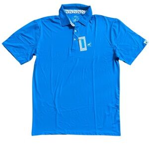 Proud 90 Golf Is‎ Fun Men XL Blue Teal Collar Stretch NWT Polo Shirt